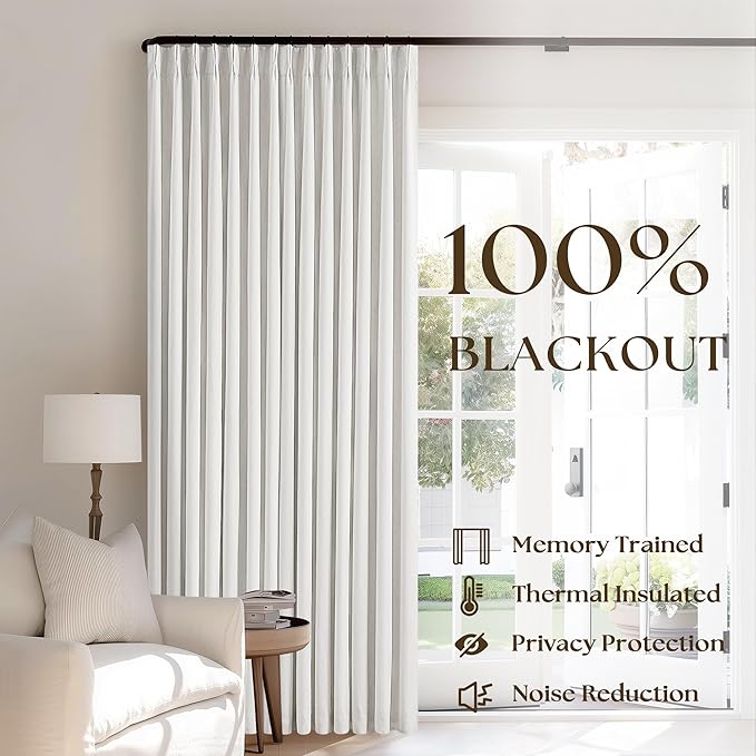 Beige White Pinch Pleat 100% Blackout Linen Curtains 2 Layers 45 Inch Long | - Image 3