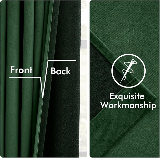 MIULEE Velvet Curtains 50W x 108L 2 Panels Hunter Green Blackout Curtains | - Image 6