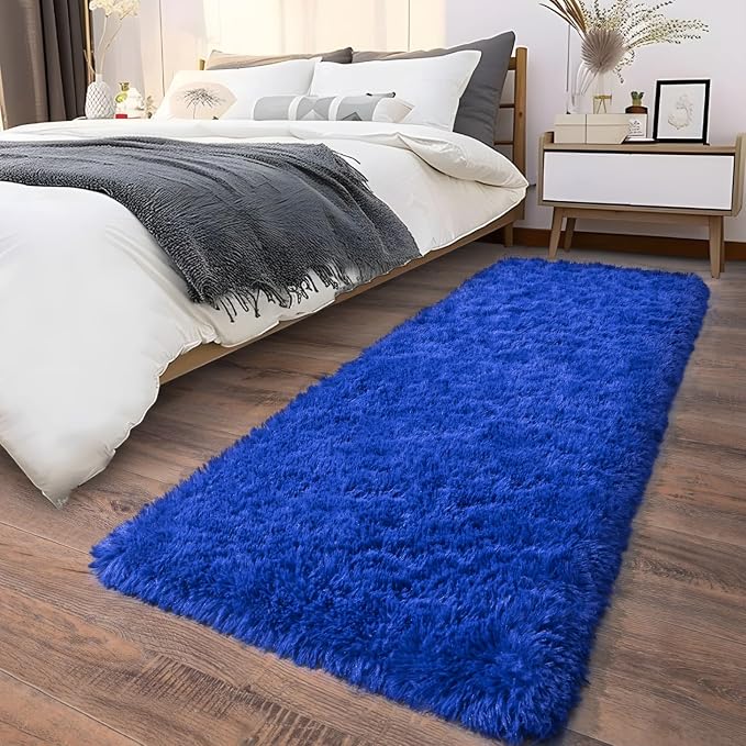 Soft Runner Rugs for Bedroom Hallways, 2x6 Royal Blue Fluffy Shag Throw Area - Image 8
