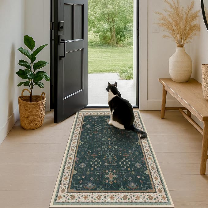 Dark Green Oushak 3x6 Kitchen Rug - Image 7