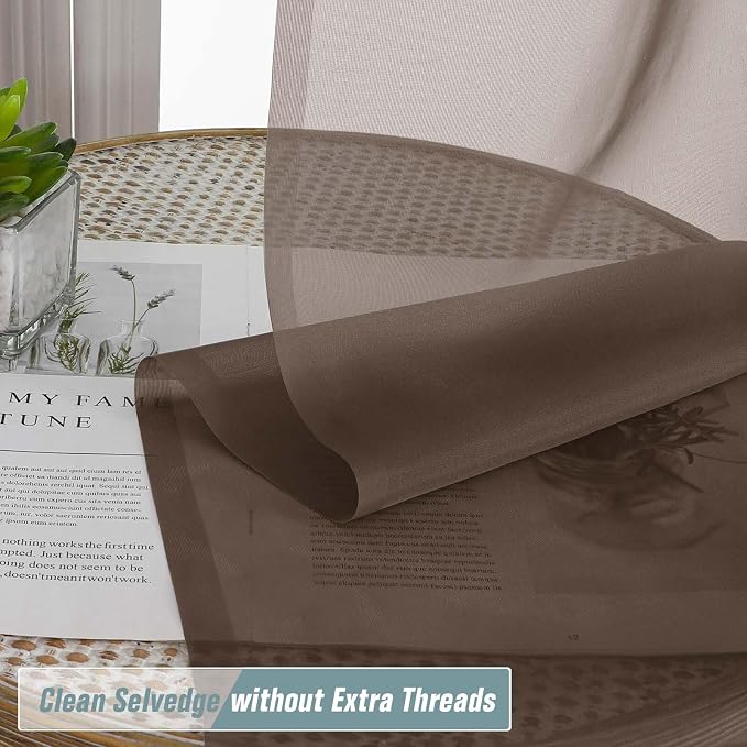 Chocolate Sheer Curtains 90 Inches Long 2 Panels, Light Filtering Solid Sheer - Image 2