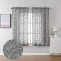 Lecloud Leia Jacquard Leaf Charcoal Grey Sheer Curtains by Lecloud
