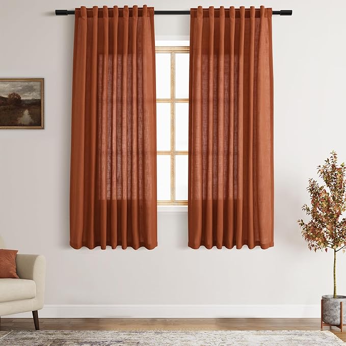 Nanspring Terracotta Linen Curtains 63 Inches Length 2 Panels by Nanspring