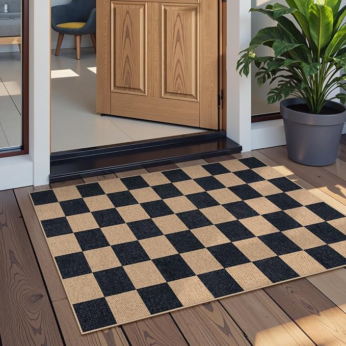 Lahome Colette Checkered Easy Jute 2x3 Rug, Small Entryway Rug Non Slip Kitchen - Image 3