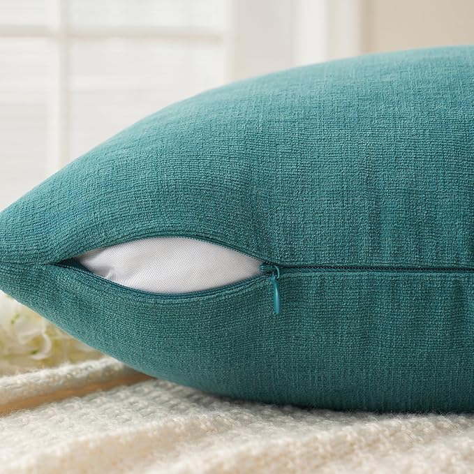 MIULEE Teal Chenille Couch Throw Pillow Covers, 20x20 | Set of 2, Soft Coastal - Image 4