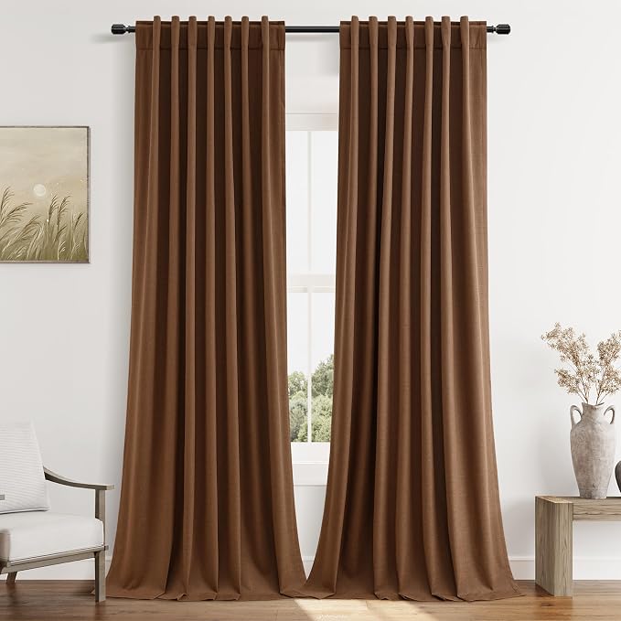 Guken 100% Blackout Linen Curtains 90 Inch Length 2 Panels Set by Guken