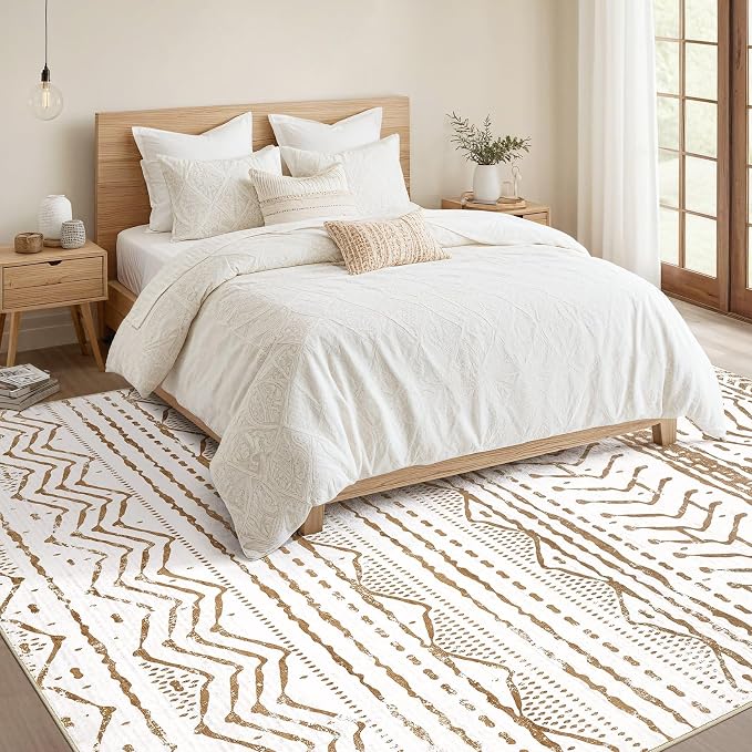 Nakagishi 7x9 Area Rugs Living Room: Washable Boho Large Neutral Soft Farmhouse - Image 4