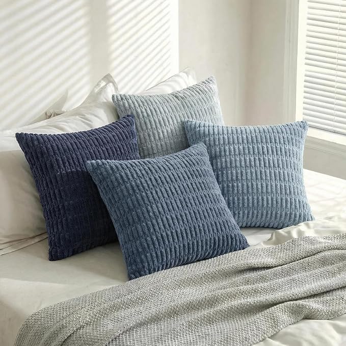 Fancy Homi Set of 4 Blue Boho Decorative Throw Pillow Covers 26x26 Inch - Image 8