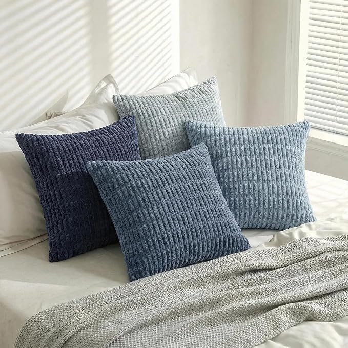 Fancy Homi Set of 4 Blue Boho Decorative Throw Pillow Covers 22x22 Inch - Image 3
