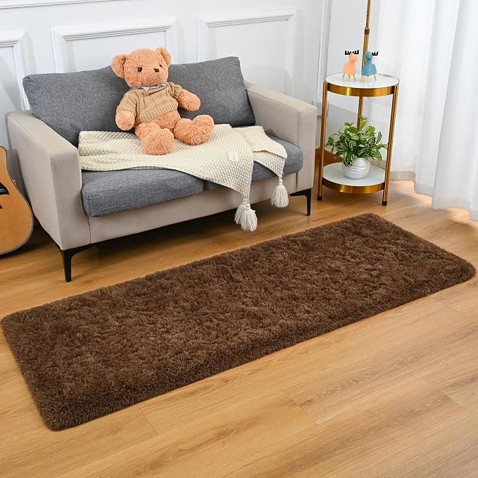 Goideal Fluffy Runner Rug for Bedroom Living Room, 2x6 Brown Bedside Rugs - Image 2
