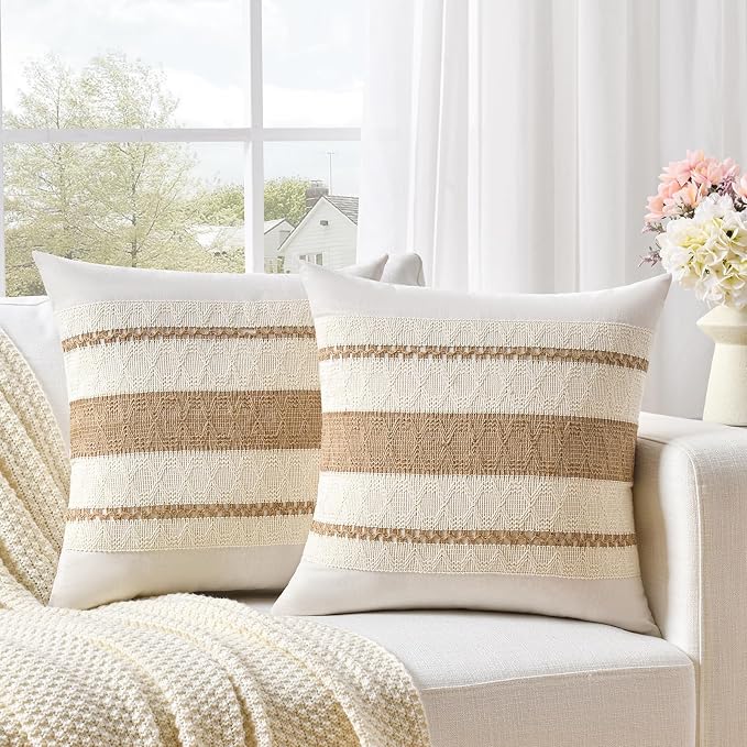 Fancy Homi Set of 1 Boho Neutral Decorative Throw Pillow Cover 20x20 Inch - Image 2