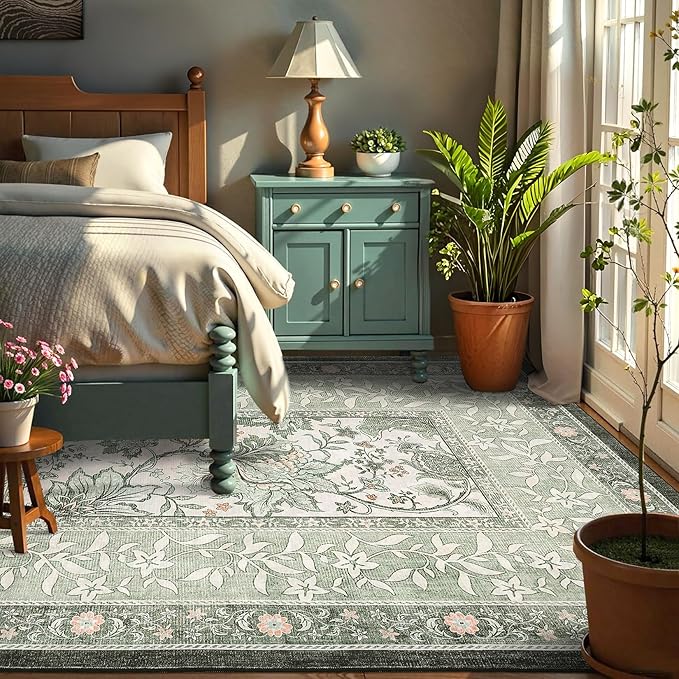 GarveeHome Provence Sage Green 6x9 Area Rugs, Botanical Grove Vintage - Image 2