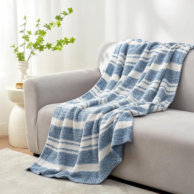 Snuggle Sac Stripe Blue Blankets Luxurious Microfiber Fabric, Reversible Super - Image 3