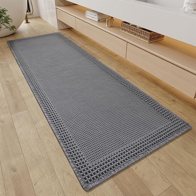 RESARE Waffle Bathroom Runner Rugs, Super Absorbent Bath Mat Non Slip Washable by Resare