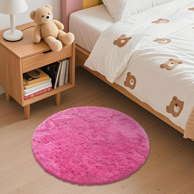 OLANLY Hot Pink Round Rugs for Bedroom - Image 3