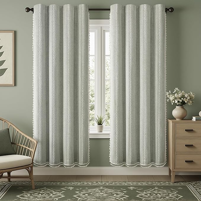 Sage Green Boho Blackout Curtains 2 Panels 84 Inch - Image 2