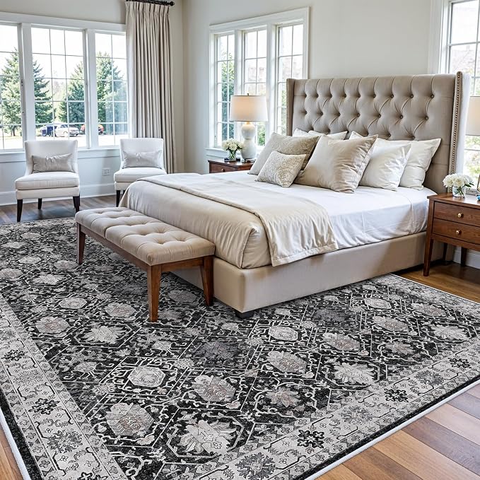 Washable Large 9x12 Area Rug: Indoor Oriental Living Room Carpet - Image 2
