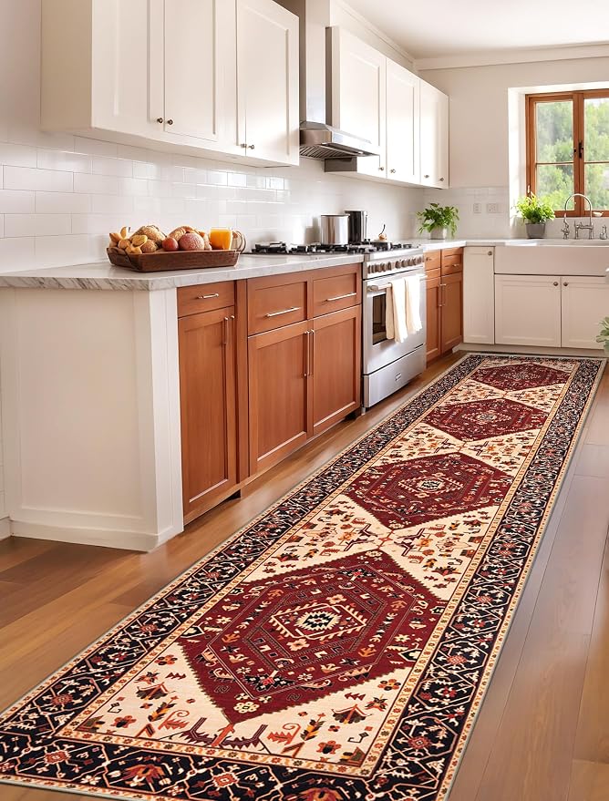 SERISSA Runner Rug for Hallways, Extra Long Boho Rug Ultra Soft Vintage Red - Image 2