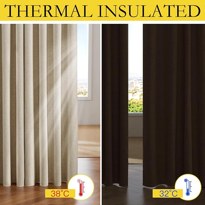 NICETOWN Cream 100% Blackout Linen Curtains 72 inch Long Burg - Image 3