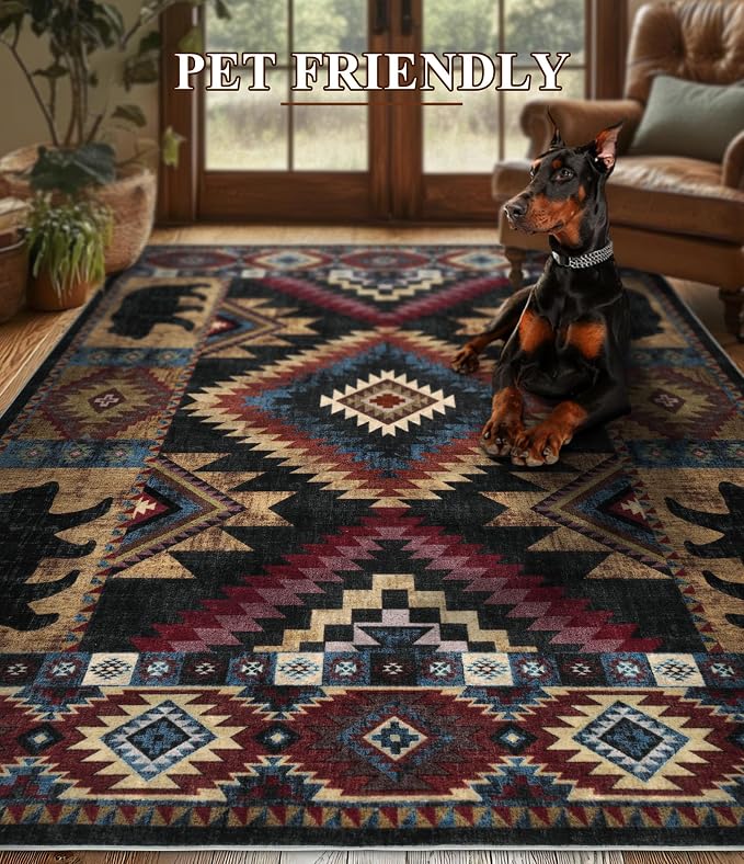 YIHOUSE Rustic Cabin Area Rug 4x6, Machine Washable Lodge Bear Rug, Non-Slip - Image 6