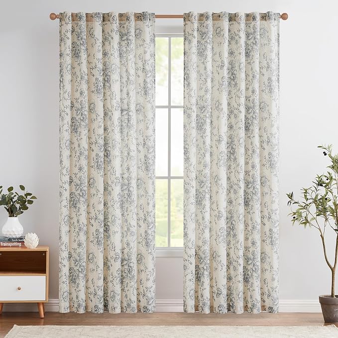jinchan Linen Blend Curtain Floral Curtains - Image 2