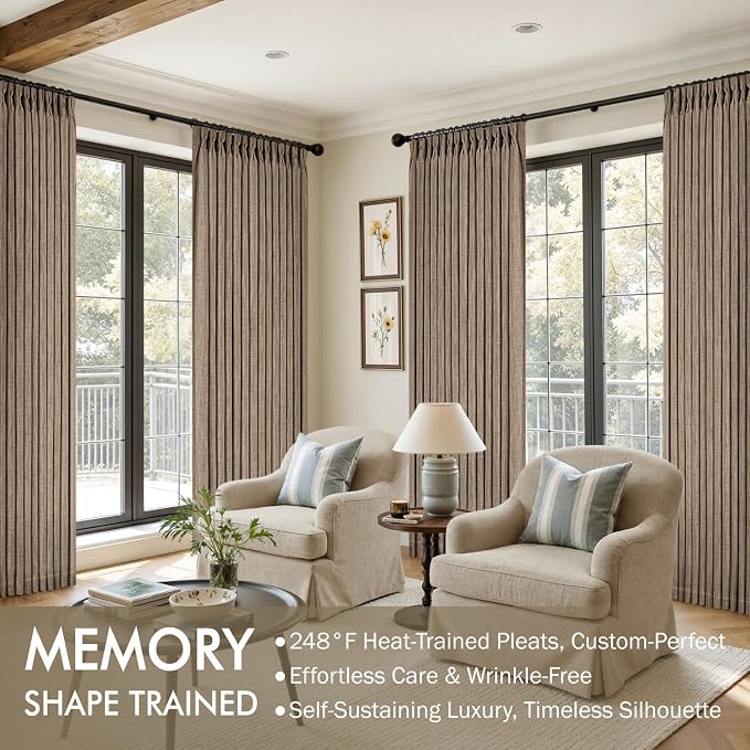 MIULEE Pinch Pleated Thick Linen Curtains 84 Inches Long 2 Panels - Image 2