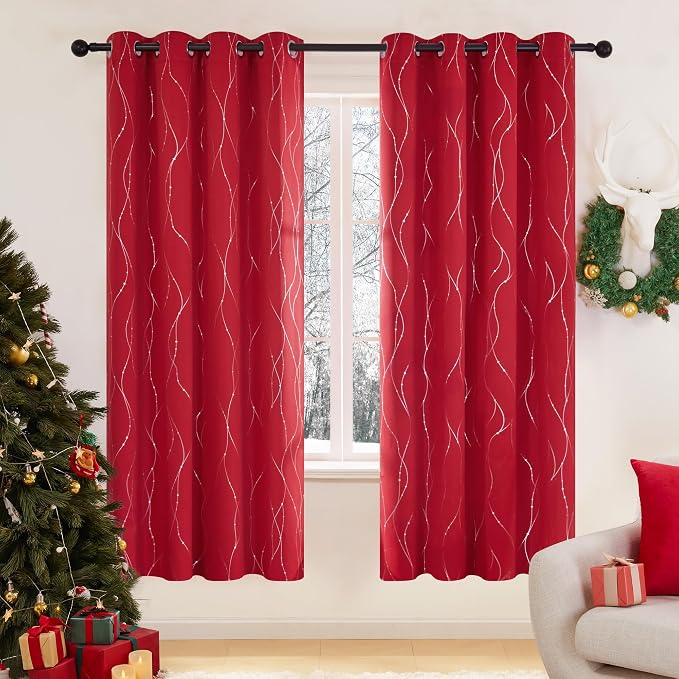 Deconovo Christmas Curtains, Thermal Insulated Soundproof Drape, Wave Line Dot by Deconovo