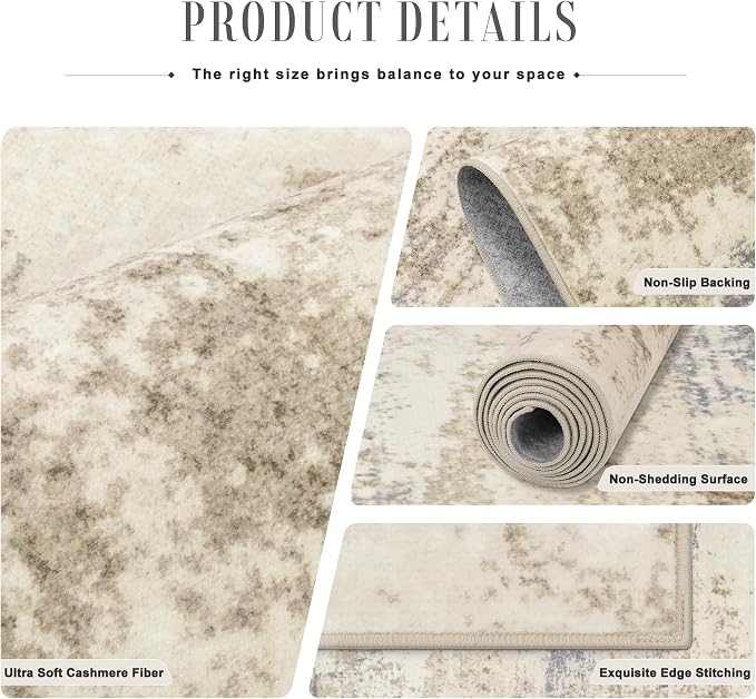 8x10 Area Rug Living Room: Modern Washable Soft Carpet Beige Brown | - Image 6