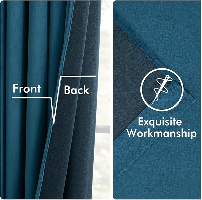 MIULEE Velvet Curtains 50W x 84L 2 Panels Peacock Blue Blackout Curtains | - Image 6