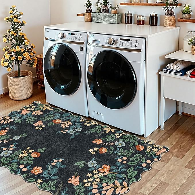 Black Floral Entry Rug - Image 9