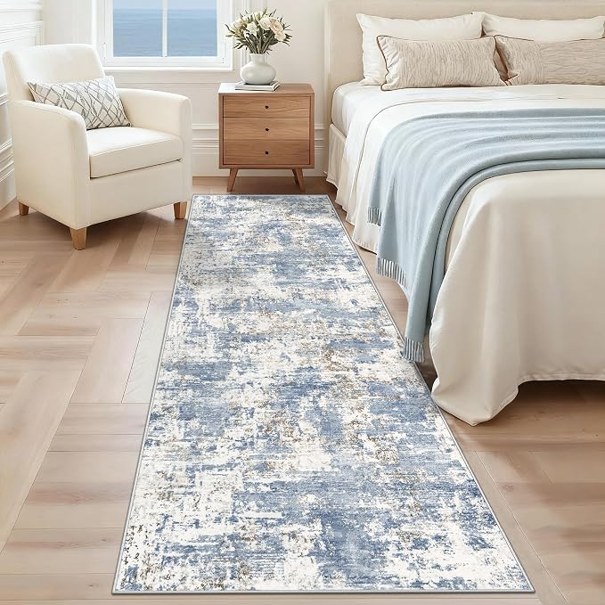 2x8 Runner Rug for Hallway, Washable Modern Abstract Runner Rugs Neutral Soft - Image 2