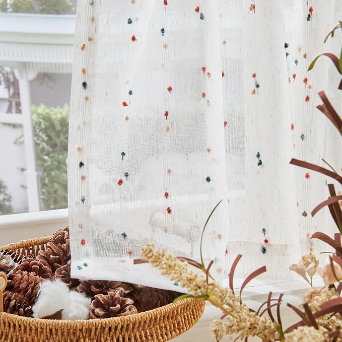 jinchan Valance Curtains for Windows 16 Inch Colorful Mini Pom-Pom Country - Image 9