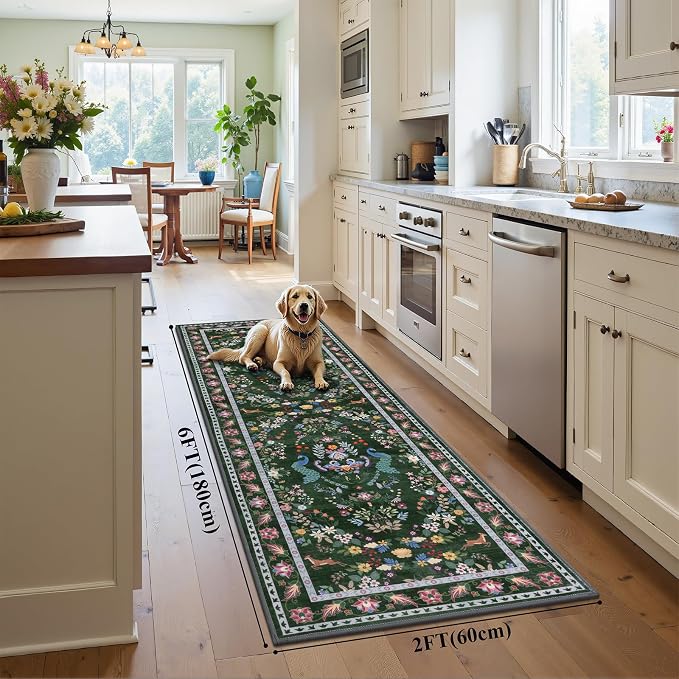 HEBE Washable Hallway Runner Rug 2'x 6' Non Slip Kitchen Rugs Runner, Low Pile - Image 2