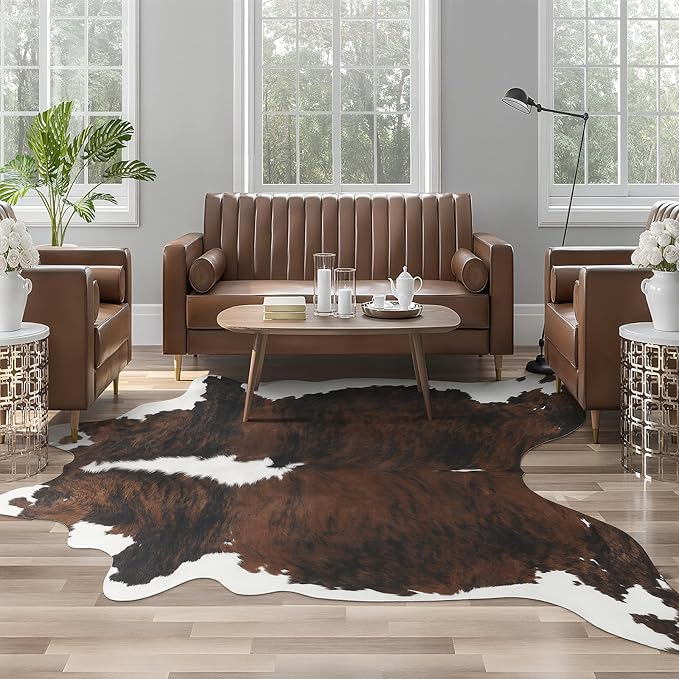 AROGAN Western Decor Faux Fur Cowhide Rug, 4.6x5.2 Feet Premium Animal Skin Cow by AROGANAREARUG