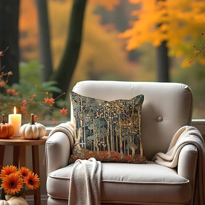 Rustic Autumn Forest Pillow Covers 18x18 Double-Sided, Fall Home Room Decor - Image 5