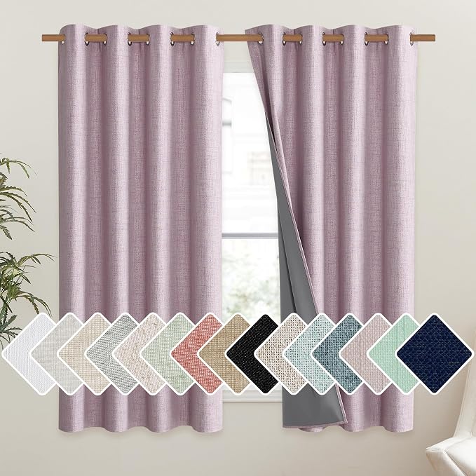 NICETOWN Pink Vintage Linen 100% Blackout Curtains by NICETOWN