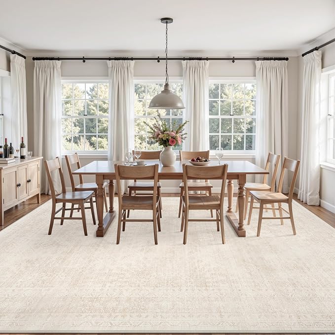 8x10 Area Rugs for Living Room: Vintage Boho Neutral Washable Rug Indoor Soft - Image 3