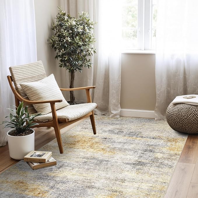 4x5 Washable Entryway Area Rug: Modern Abstract Runner Rugs Indoor Soft Non - Image 3
