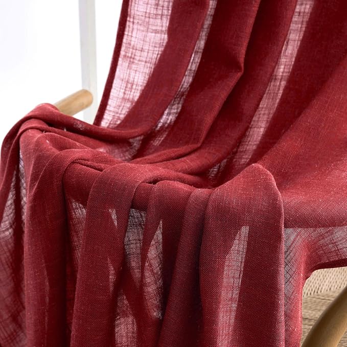 MIULEE Burgundy Red Kitchen Curtains 24 Inch Length 2 Panels, Soft Thick Linen - Image 6