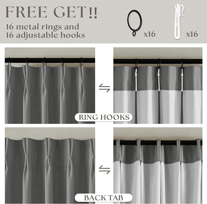 Dark Grey Pinch Pleated Linen Blackout Curtains 90 Inches Long - Image 6