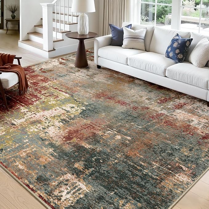 Washable Area Rugs Square 10ft Non-Slip Modern Abstract Soft by RELEANY