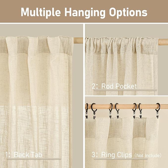 LAMIT Beige Linen Curtains for Living Room 2 Panels Set, 78 Inch Faux Linen - Image 3