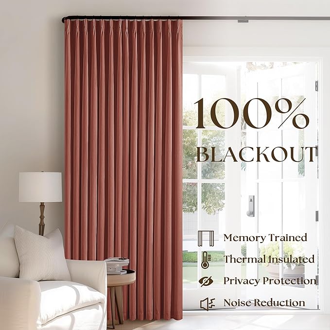 Firebrick 63 Inch Blackout Pleated Linen Curtains - Image 3