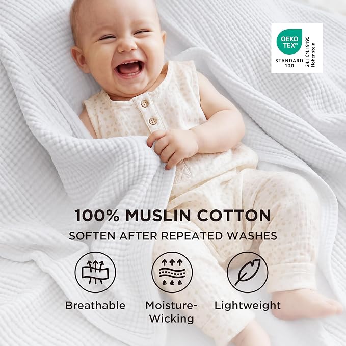 Bedsure 100% Cotton Muslin Blanket Queen Size - Image 2
