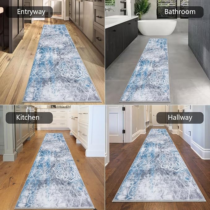 HEBE Hallway Runner Rug 2'x10' Washable Vintage Distressed Area Rugs Non Slip - Image 5