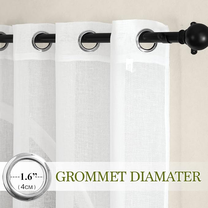 NICETOWN White Linen Curtains 144 inch Length 2 Panels, Grommet Linen Weave - Image 2