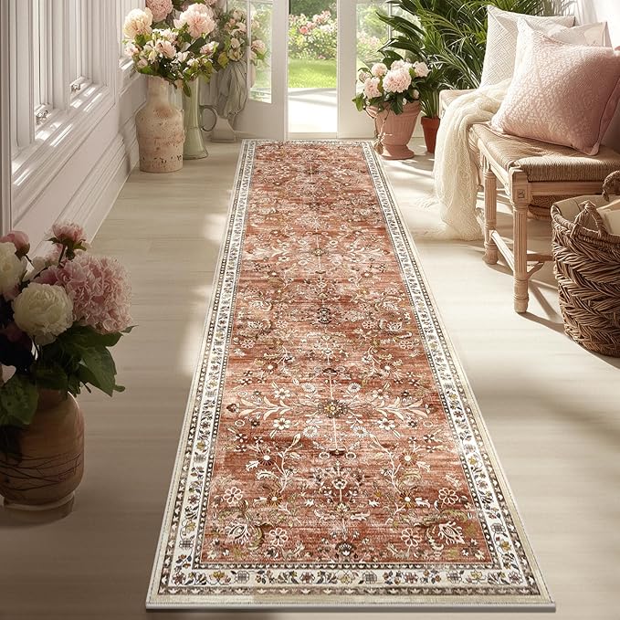 Yamaziot Washable Runner Rug 2x8 – Non Slip Boho Floral Hallway Runner Rug by Yamaziot