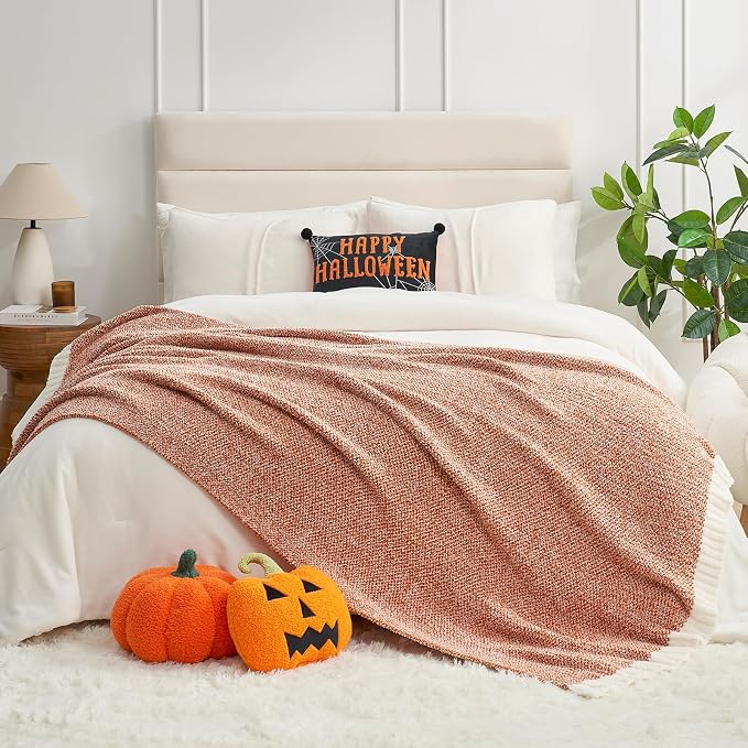 Snuggle Sac Orange Fall Blanket Twin Size, Oversized Soft Warm Cozy Knit - Image 2
