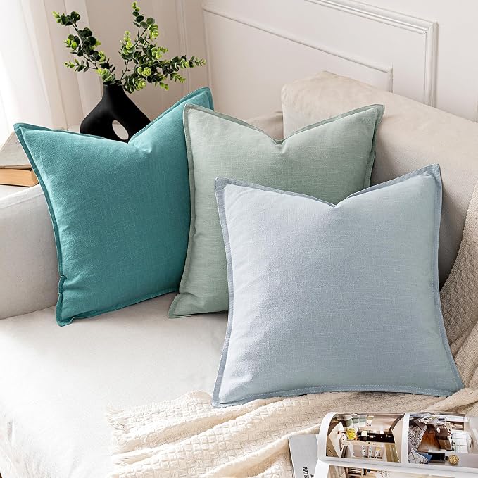 MIULEE Decorative Linen Euro Sham Pillow Covers 24x24 Turquoise ​Boho - Image 5