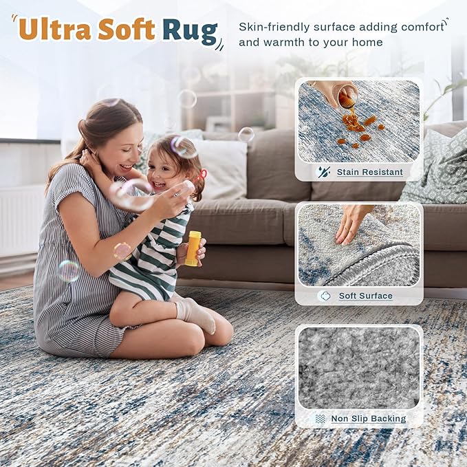 2x7 Runner Rug for Hallway, Washable Modern Abstract Runner Rugs Neutral Soft - Image 7
